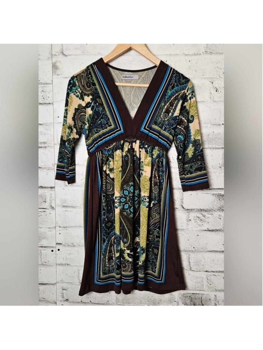 Bailey Blue Paisley Boho Empire Waist Dress M